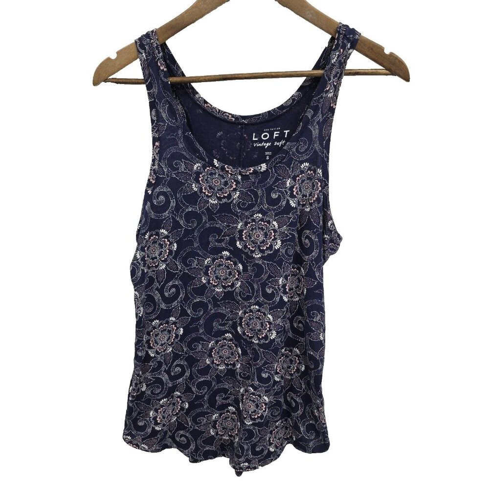 Ann Taylor Loft Blue Vintage Soft Paisley‎ Sleeveless Racerback Tank Top Small